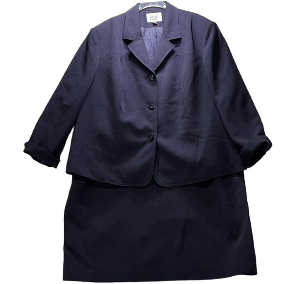 Le SUIT Women's Skirt Suit Blue Single Breast Career Plus Size 22W - Picture 1 of 14
